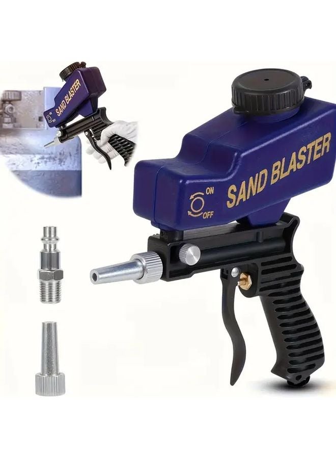 Blue Portable Sandblaster Gun 600cc Capacity Paint Rust Removal Adjustable Gravity Feed Air Sander - Image 1